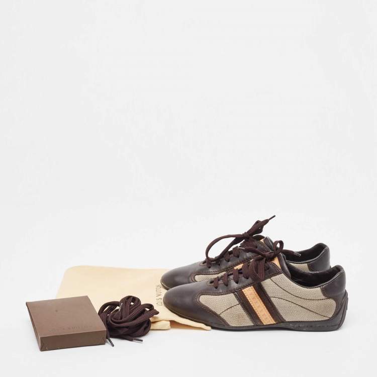 Pre Owned Louis Vuitton Brown/Off-White Canvas And Leather Low Top Sneakers Size 37