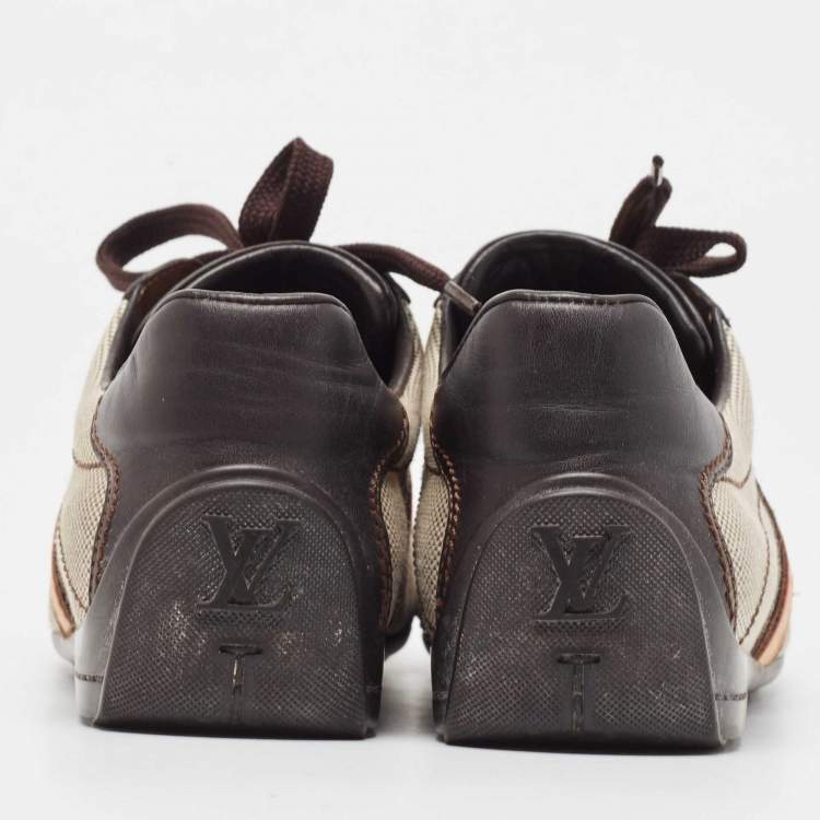Pre Owned Louis Vuitton Brown/Off-White Canvas And Leather Low Top Sneakers Size 37