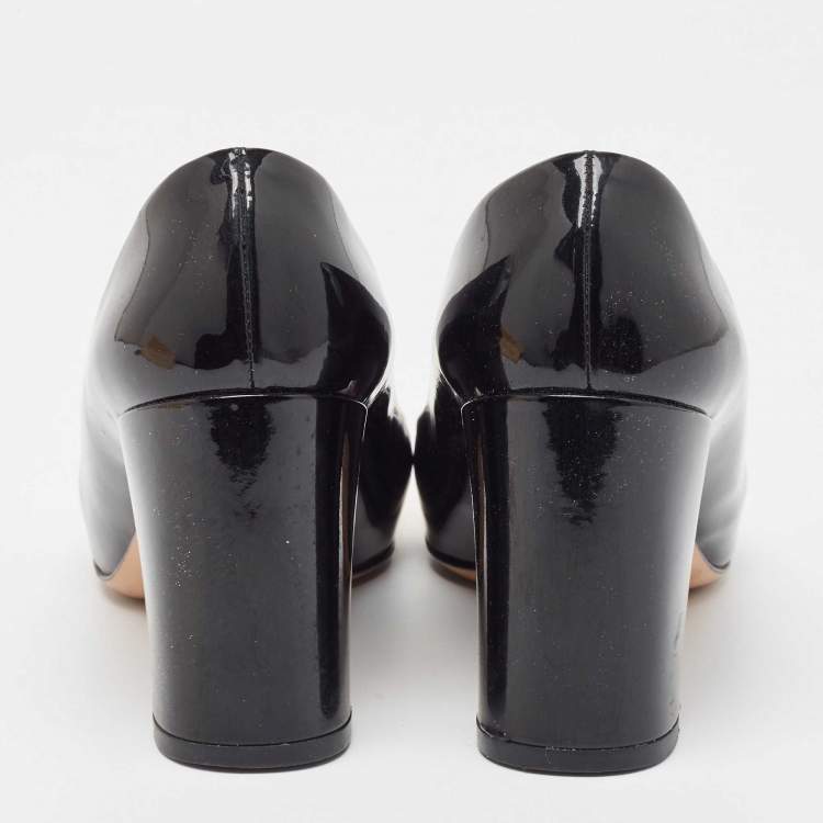 Pre Owned Louis Vuitton Black Patent Leather Gold Plate Block Heel Pumps Size 36