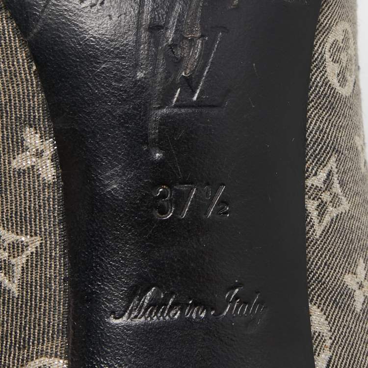Pre Owned Louis Vuitton Grey Monogram Idylle Canvas and Leather Cap Toe Pumps Size 37.5