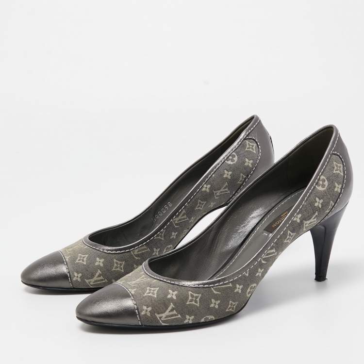 Pre Owned Louis Vuitton Grey Monogram Idylle Canvas and Leather Cap Toe Pumps Size 37.5