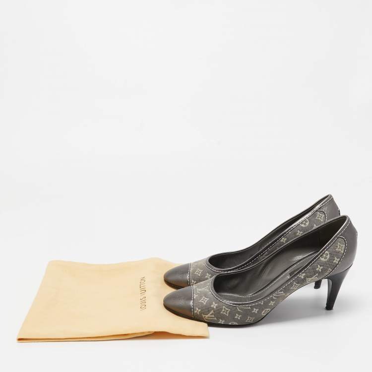 Pre Owned Louis Vuitton Grey Monogram Idylle Canvas and Leather Cap Toe Pumps Size 37.5