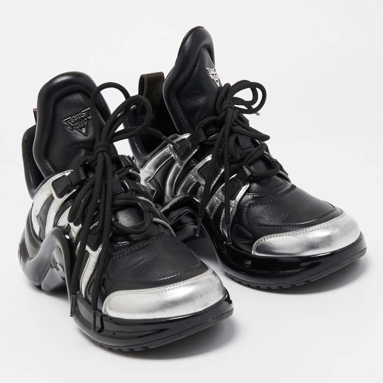 Pre Owned Louis Vuitton Black/Silver Leather Archlight Sneakers Size 38