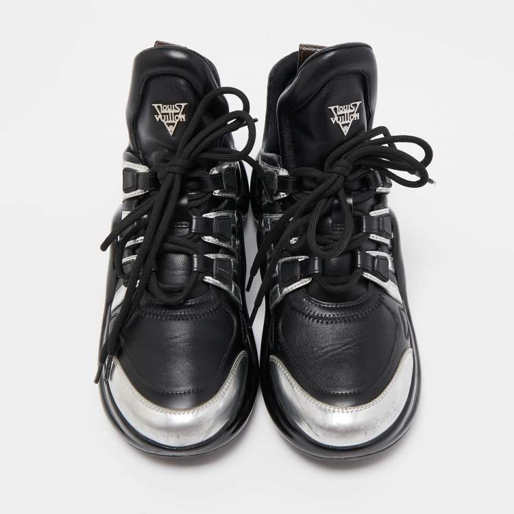 Pre Owned Louis Vuitton Black/Silver Leather Archlight Sneakers Size 38