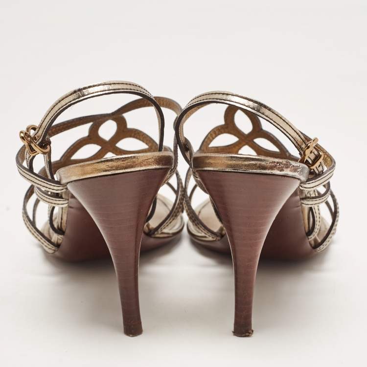Pre Owned Louis Vuitton Metallic Leather Strappy Sandals Size 37.5