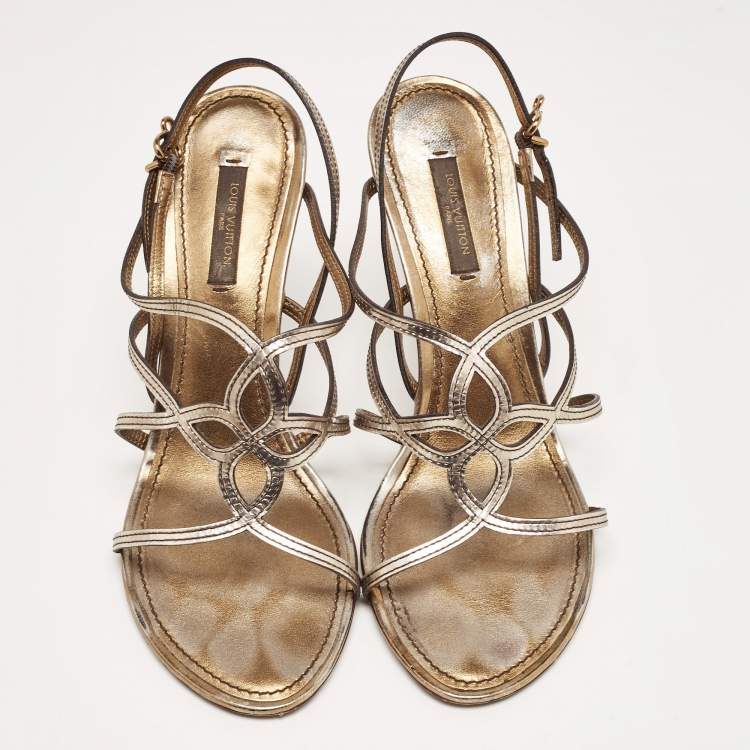 Pre Owned Louis Vuitton Metallic Leather Strappy Sandals Size 37.5