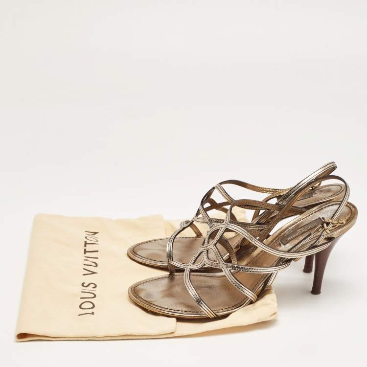 Pre Owned Louis Vuitton Metallic Leather Strappy Sandals Size 37.5