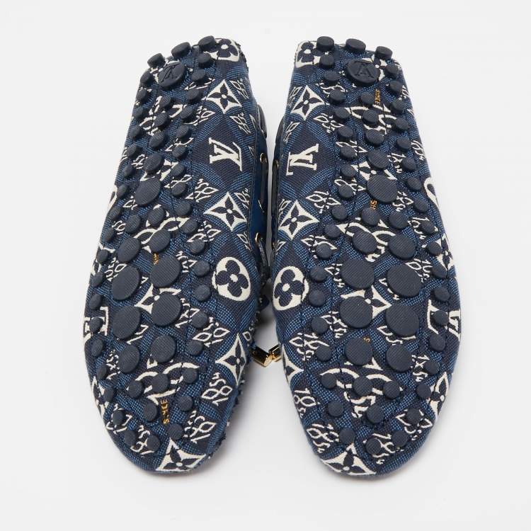 Pre Owned Louis Vuitton Navy Blue Monogram Jacquard 1854 Gloria Loafers Size 37