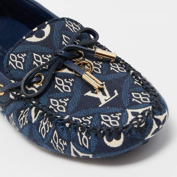 Pre Owned Louis Vuitton Navy Blue Monogram Jacquard 1854 Gloria Loafers Size 37