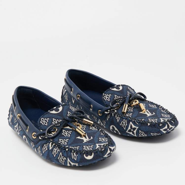 Pre Owned Louis Vuitton Navy Blue Monogram Jacquard 1854 Gloria Loafers Size 37
