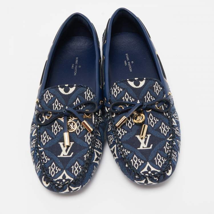 Pre Owned Louis Vuitton Navy Blue Monogram Jacquard 1854 Gloria Loafers Size 37