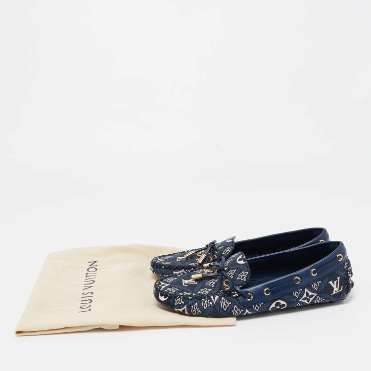 Pre Owned Louis Vuitton Navy Blue Monogram Jacquard 1854 Gloria Loafers Size 37