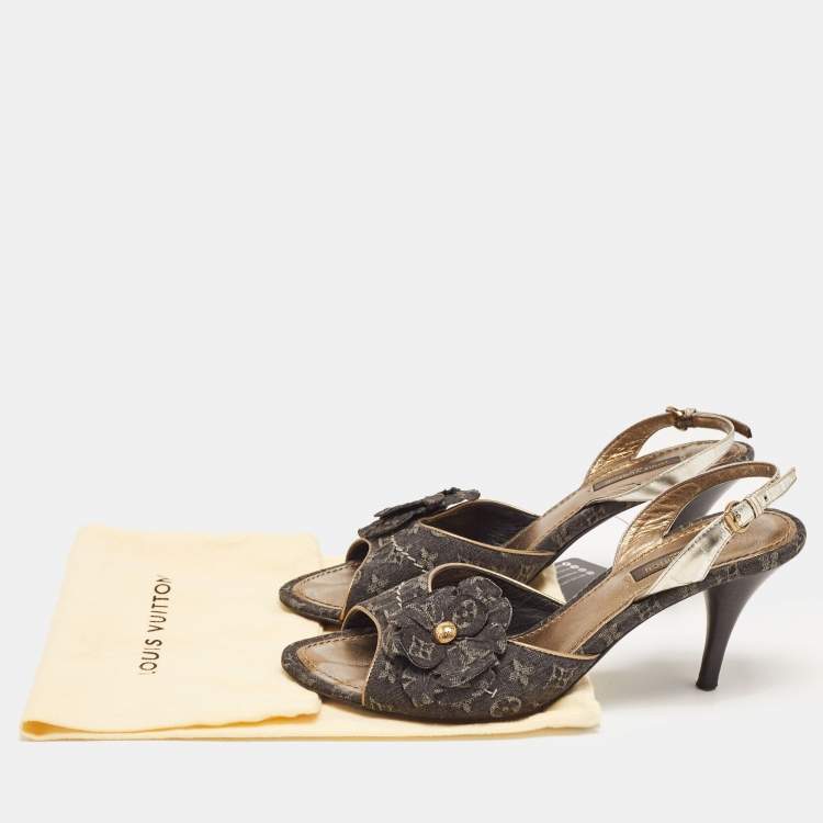 Pre Owned Louis Vuitton Black Monogram Canvas Slingback Sandals Size 38