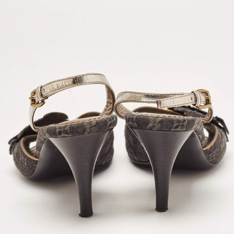 Pre Owned Louis Vuitton Black Monogram Canvas Slingback Sandals Size 38