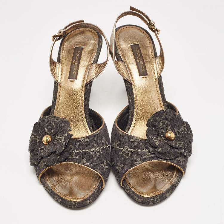 Pre Owned Louis Vuitton Black Monogram Canvas Slingback Sandals Size 38