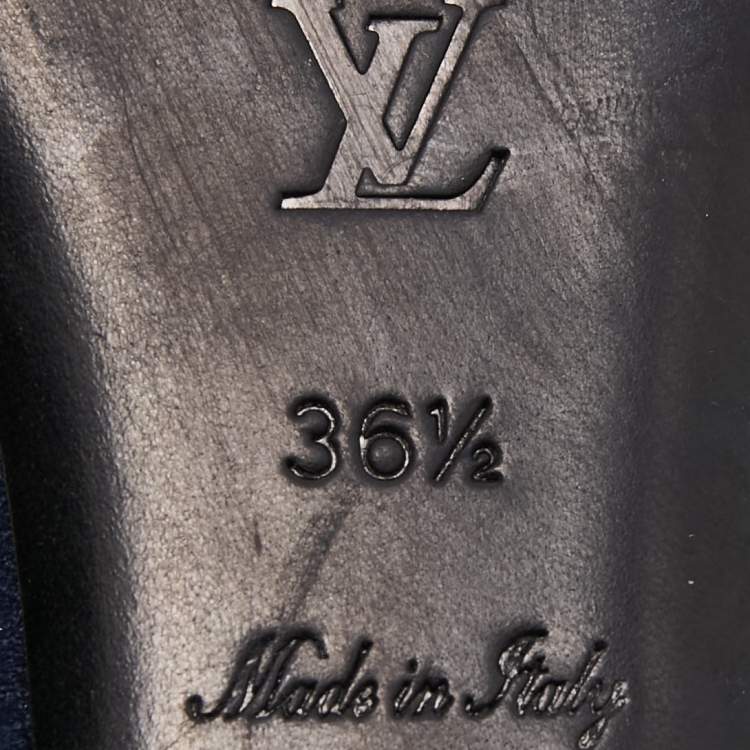 Pre Owned Louis Vuitton Navy Blue Suede Flower Embellished Ballet Flats Size 36.5