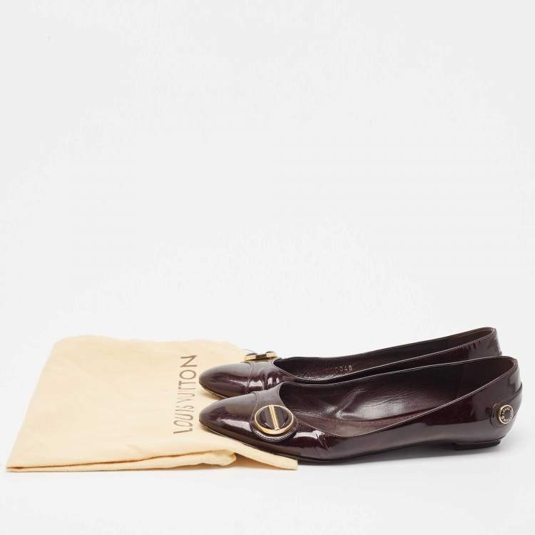 Pre Owned Louis Vuitton Burgundy Patent Leather Ballet Flats Size 37.5