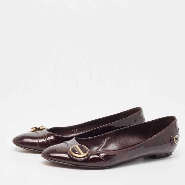 Pre Owned Louis Vuitton Burgundy Patent Leather Ballet Flats Size 37.5