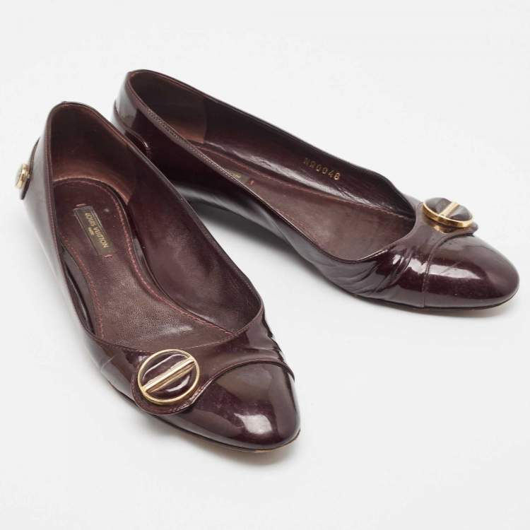Pre Owned Louis Vuitton Burgundy Patent Leather Ballet Flats Size 37.5