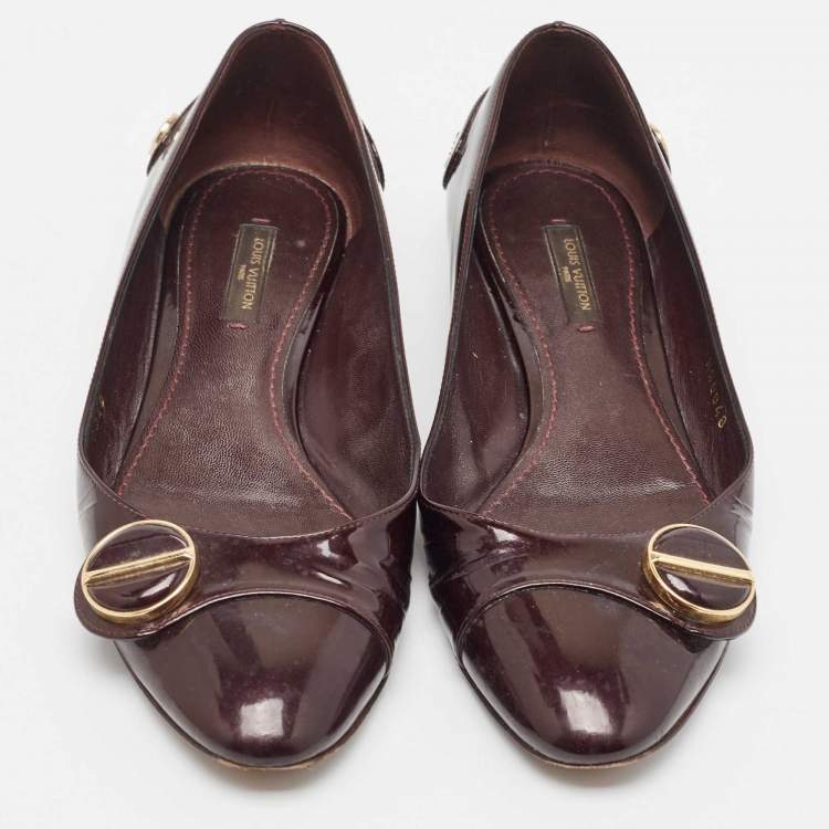 Pre Owned Louis Vuitton Burgundy Patent Leather Ballet Flats Size 37.5
