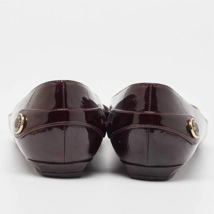 Pre Owned Louis Vuitton Burgundy Patent Leather Ballet Flats Size 37.5