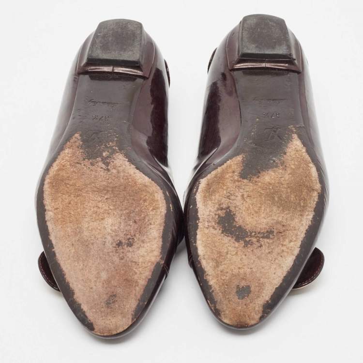 Pre Owned Louis Vuitton Burgundy Patent Leather Ballet Flats Size 37.5