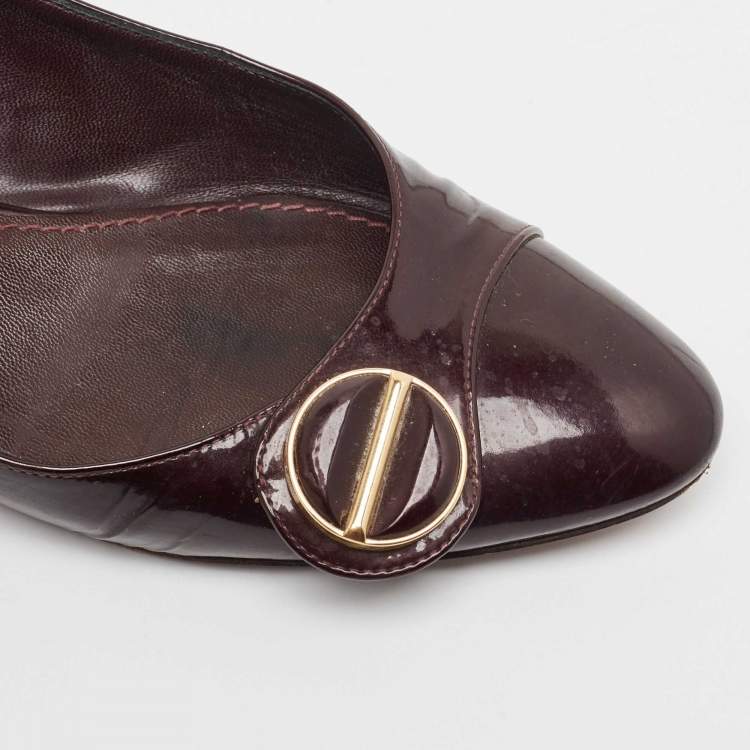 Pre Owned Louis Vuitton Burgundy Patent Leather Ballet Flats Size 37.5