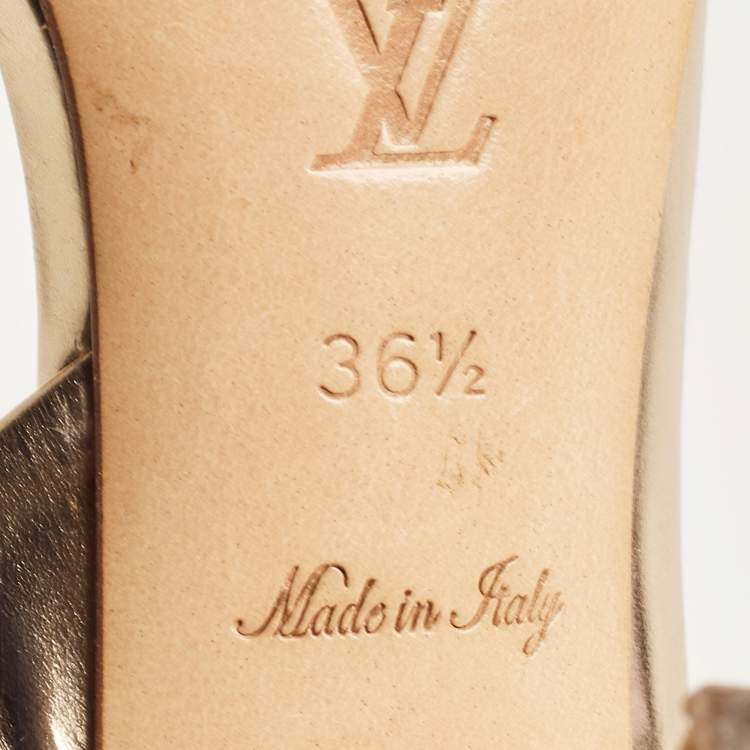 Pre Owned Louis Vuitton Gold Leather Slingback Sandals Size 36.5