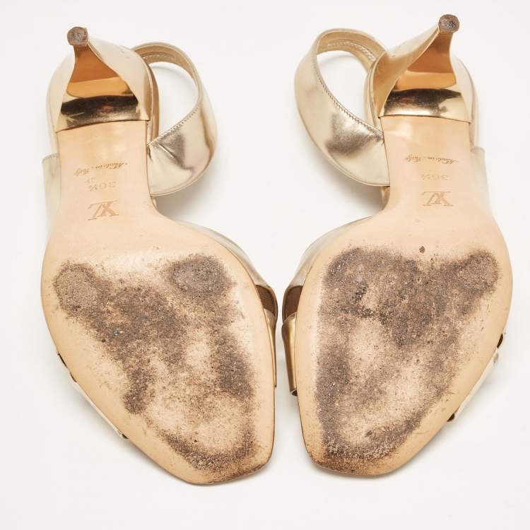 Pre Owned Louis Vuitton Gold Leather Slingback Sandals Size 36.5