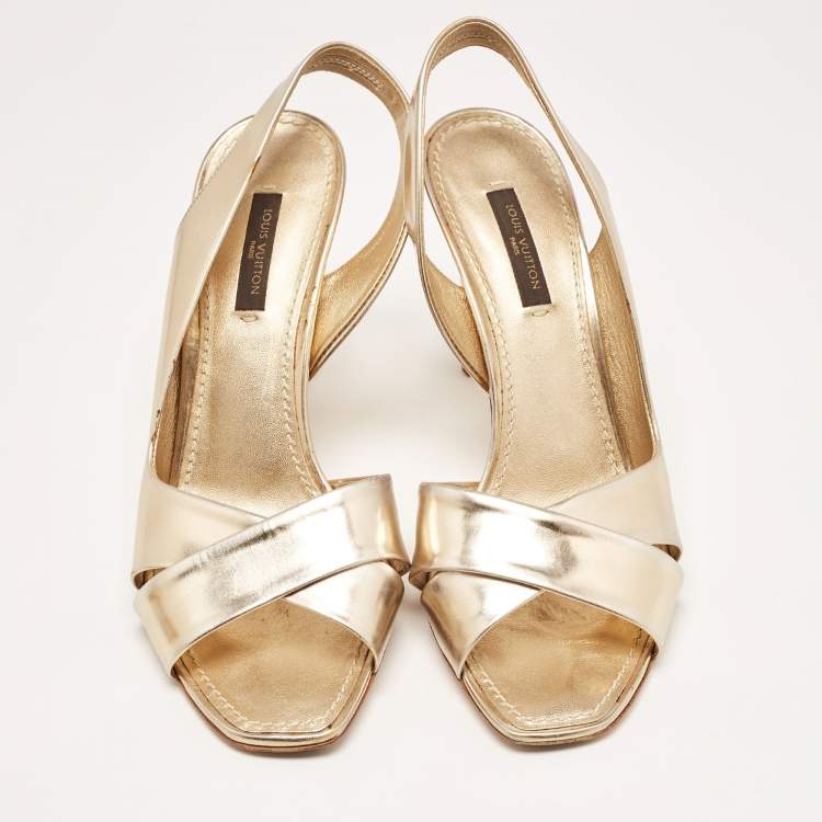 Pre Owned Louis Vuitton Gold Leather Slingback Sandals Size 36.5