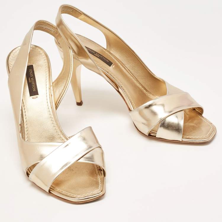 Pre Owned Louis Vuitton Gold Leather Slingback Sandals Size 36.5