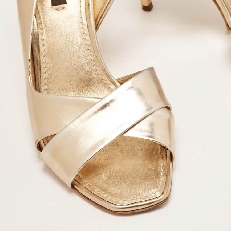Pre Owned Louis Vuitton Gold Leather Slingback Sandals Size 36.5