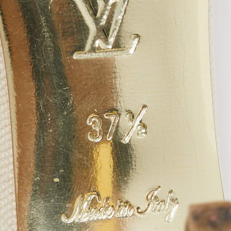 Pre Owned Louis Vuitton Cream Canvas Love Bow Slide Sandals Size 37.5