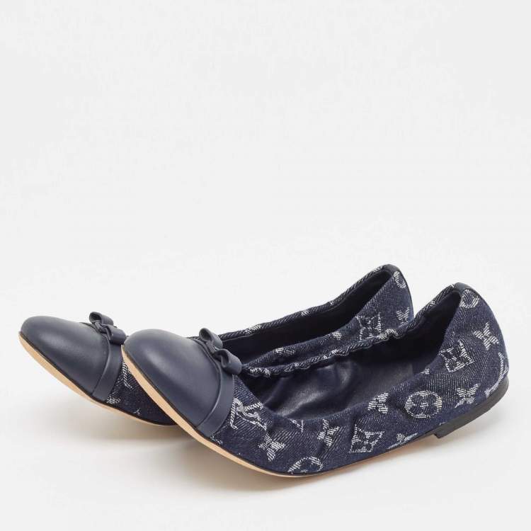 مملوكة مسبقًا Louis Vuitton Navy Blue Monogram Canvas and Leather Elba Bow Ballet Flats Size 39.5