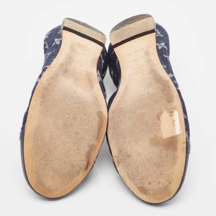 مملوكة مسبقًا Louis Vuitton Navy Blue Monogram Canvas and Leather Elba Bow Ballet Flats Size 39.5