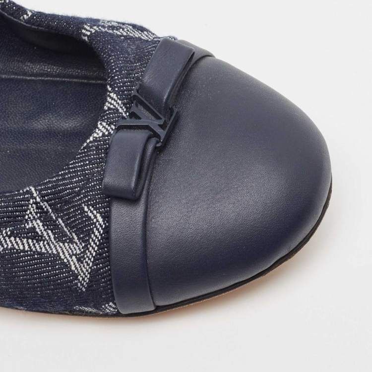 مملوكة مسبقًا Louis Vuitton Navy Blue Monogram Canvas and Leather Elba Bow Ballet Flats Size 39.5