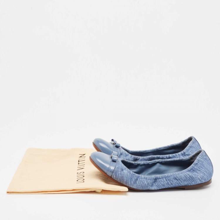 Pre Owned Louis Vuitton Blue Canvas and Leather Elba Scrunch Ballet Flats Size 37.5