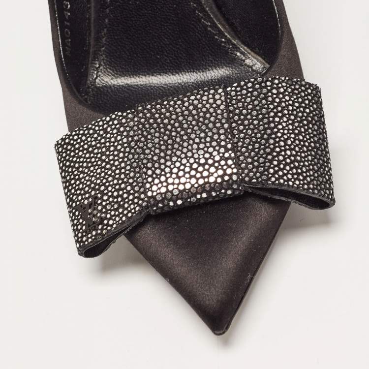 Pre Owned Louis Vuitton Black Satin Bow Pointed Toe Pumps Size 36.5