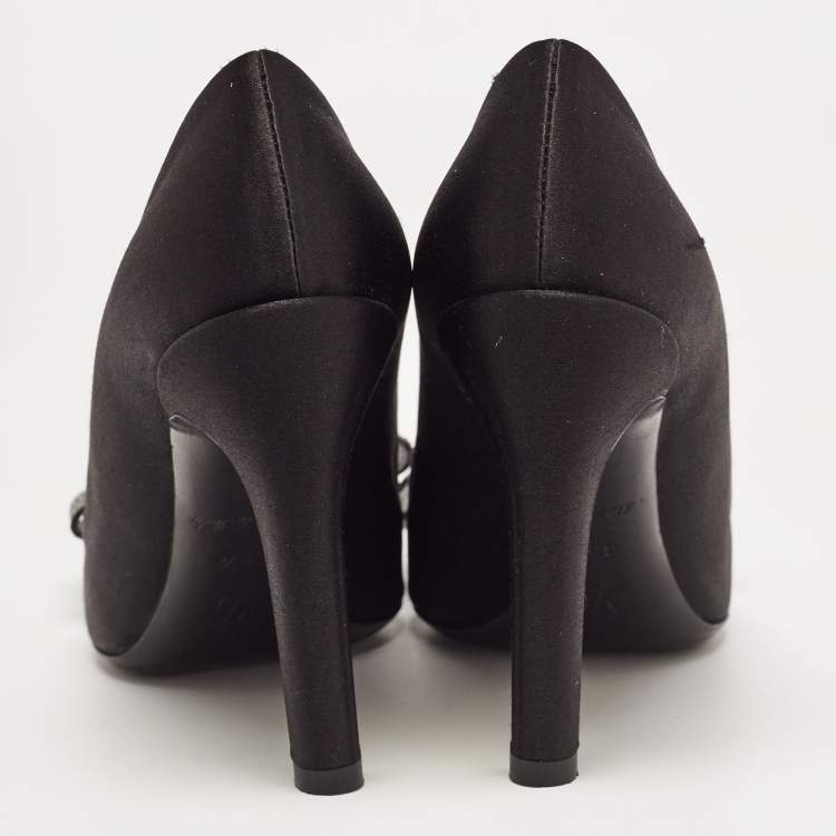Pre Owned Louis Vuitton Black Satin Bow Pointed Toe Pumps Size 36.5