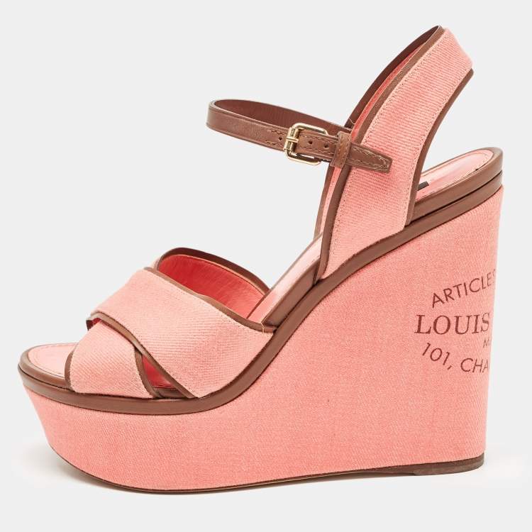 Pre Owned Louis Vuitton Pink Canvas and Leather Articles De Voyage  Wedge Sandals Size 40