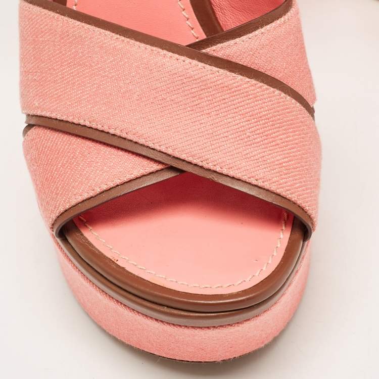 Pre Owned Louis Vuitton Pink Canvas and Leather Articles De Voyage  Wedge Sandals Size 40