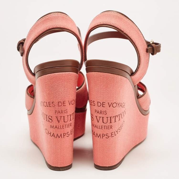 Pre Owned Louis Vuitton Pink Canvas and Leather Articles De Voyage  Wedge Sandals Size 40