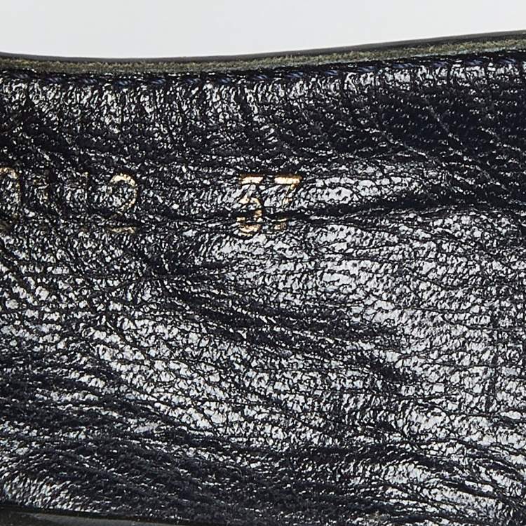 Pre Owned Louis Vuitton Navy Blue Monogram Denim Espadrille Wedge Slingback Pumps Size 37