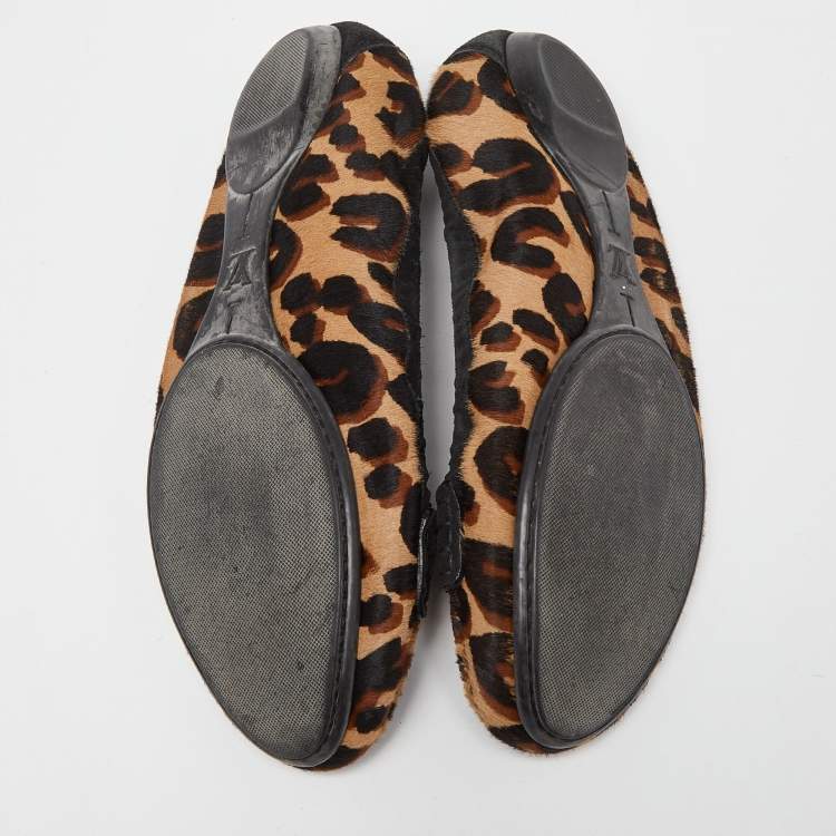 Pre Owned Louis Vuitton Tricolor Leopard Print Calf Hair and Suede Tassel Scrunch Loafers Size 40