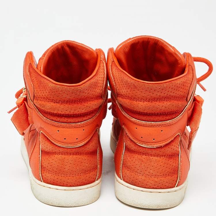 Pre Owned Louis Vuitton Orange Leather and Suede Slipstream High Top Sneakers Size 36