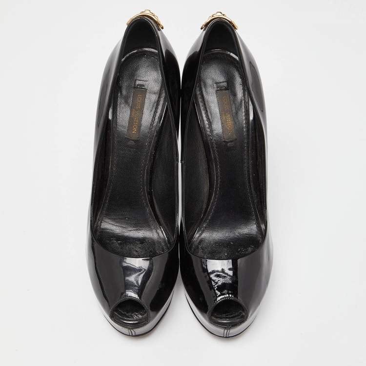 Pre Owned Louis Vuitton Black Patent Leather Oh Really! Platform Peep Toe Pumps Size 38.5