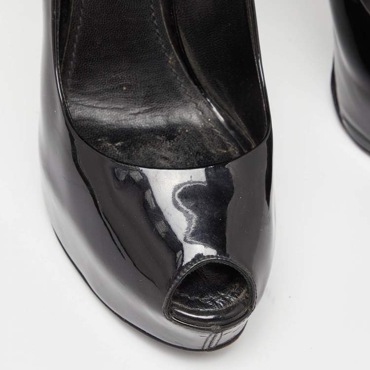 Pre Owned Louis Vuitton Black Patent Leather Oh Really! Platform Peep Toe Pumps Size 38.5