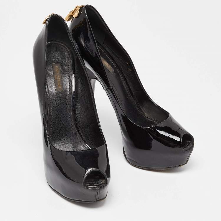 Pre Owned Louis Vuitton Black Patent Leather Oh Really! Platform Peep Toe Pumps Size 38.5