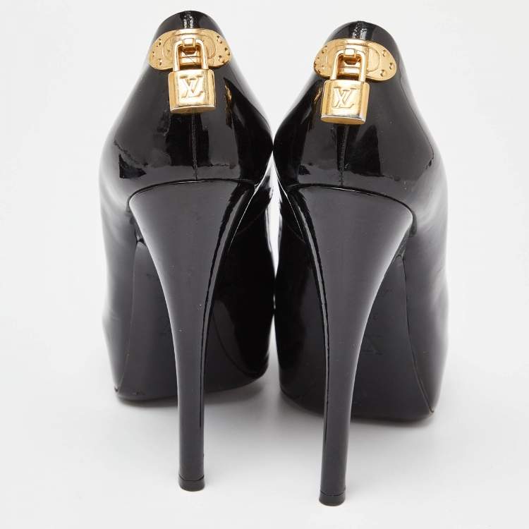 Pre Owned Louis Vuitton Black Patent Leather Oh Really! Platform Peep Toe Pumps Size 38.5