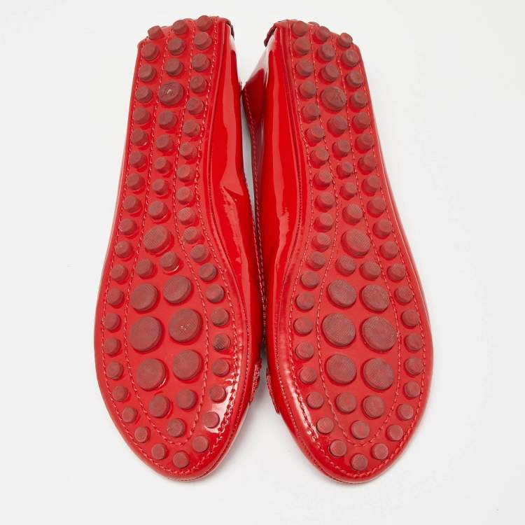 Pre Owned Louis Vuitton Red Patent Leather Oxford Ballet Flats Size 38